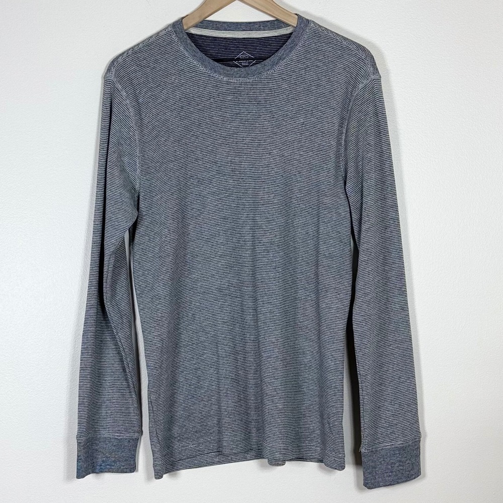 St Johns Bay Mens Waffle Knit Thermal Shirt M Gray Blue Basic Minimalist Y2K